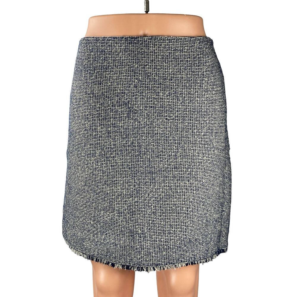 Banana Republic Blue Tweed High Waist Zip Pencil Straight Mini Skirt Size 4